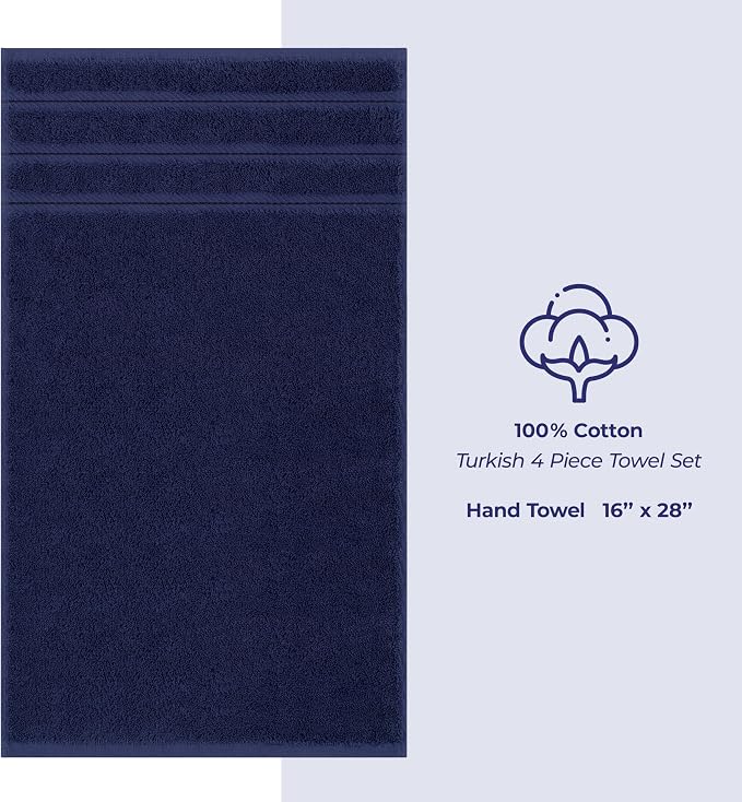 American Soft Linen 100% Cotton Luxury Turkish Towels, 4 PC Hand Towel Set | Soft Absorbent Quick Dry OEKO Tex Standard 100 Certificated Durable Machine Washable Premium Hotel Quality