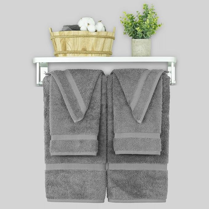 Chakir Turkish Linens 100% Cotton 6-Piece Towel Set, Gray | 100% cotton 6-pc set, OEKO-TEX certified: 2 bath 30x60, 2 hand 16x30, 2 washcloths 13x13