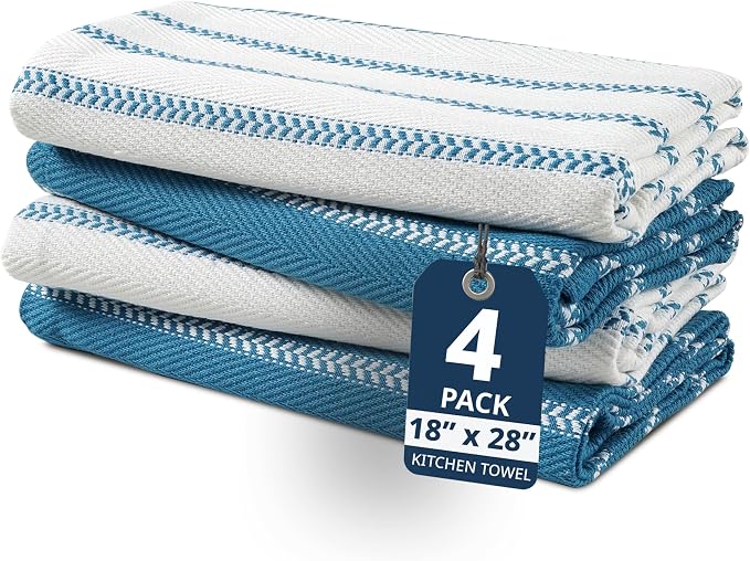LANE LINEN Kitchen Towels Set - Pack of 4 Cotton Dish Towels for Drying Dishes, 18”x 28”, Absorbent Tea Towels, Quick Drying Kitchen Towel Set - Blue Saphire