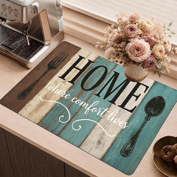 Farmhouse Stove Cover 28.3 x 20.5 Inches, Rustic Kitchen Stove Top Protector, Heat Resistant Non Slip Glass Electric Stove Cover Board, HOME Kitchen Decor Mat (Gray-blue)