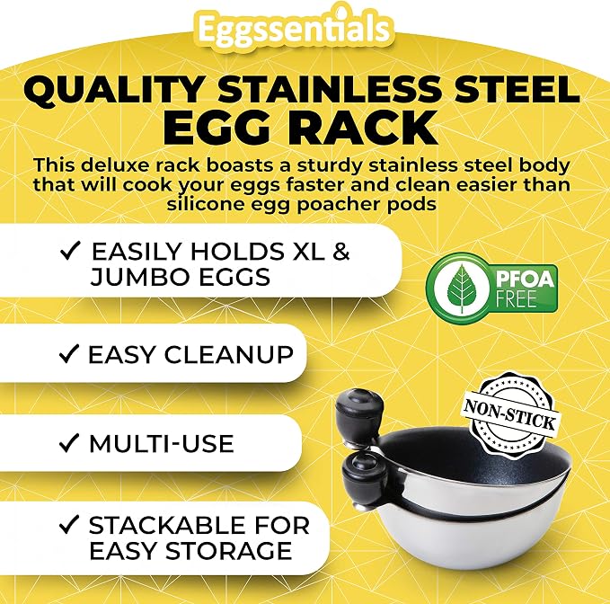 Egg Poacher Insert Stainless Steel Poached Egg Cooker Eggs Poaching Cup PFOA Free Egg Poachers Nonstick, 6.25" Rack Compatible with Skillet Instant Pot Pressure Cooker, 2 Poached Cups