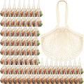 Paterr 80 Pack Cotton Mesh Produce Bags Bulk,Long Handle,Beige | Reusable Mesh Grocery Bags Bulk, Washable Net Market Tote String Shopping Bags, for Vegetable Fruit Beach Picnic Food Storage