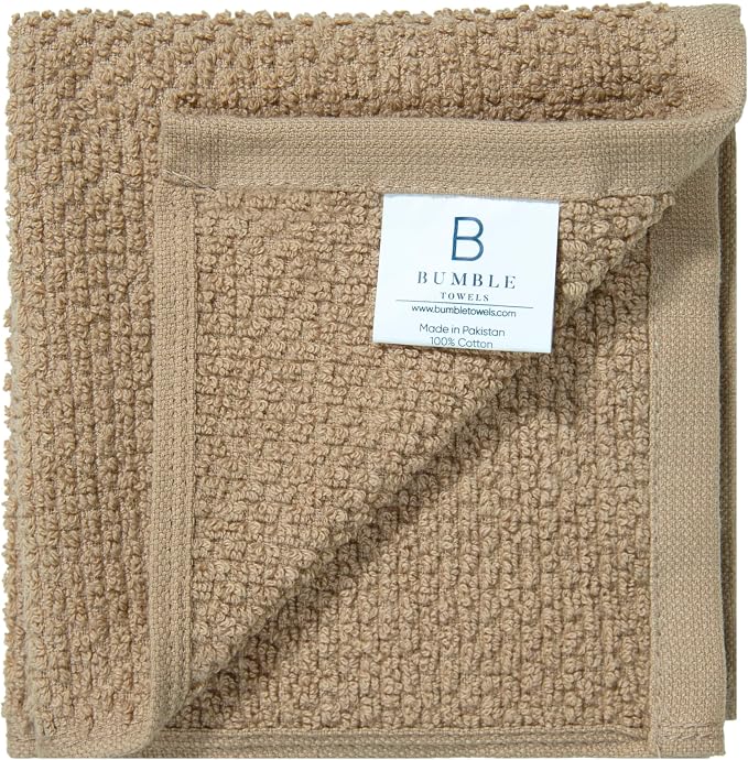 Bumble Dish Cloths 8-Pack, 100% Cotton Kitchen Towels, 12"x12" Tan | 430 GSM Soft Dish Towels for Kitchen, Highly Absorbent & Durable Kitchen Rags for Washing Dishes