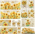 16 Pcs Farmhouse Sunflower Kitchen Decor Set 4 Kitchen Towels 2 Non Slip Rugs and Mats for Floor 4 Placemats 2 Curtains 2 Rustic Oven Mitts Gloves 2 Pot Holders for Home Decor Mom Cooking Gift