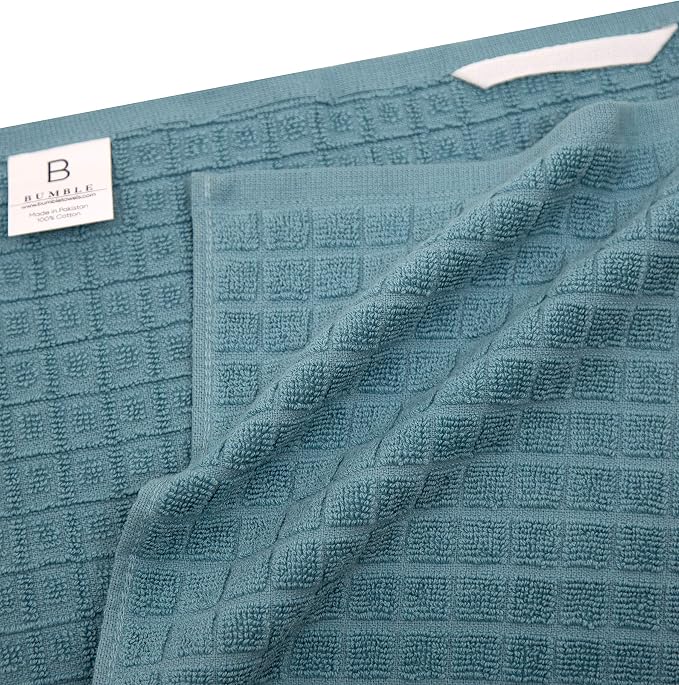 Premium Kitchen Towels 6 Pack 100% Cotton, 20"x28" Dish Towels - Teal Check | Large Flat & Terry Kitchen Linen Set with Hanging Loops, Highly Absorbent for Washing and Drying Dishes