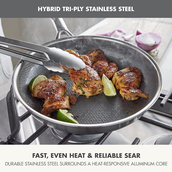 GreenPan Hybrid APEX 12" Stainless Steel Frying Pan Skillet with Lid | APEX Tri-Ply Pan, PFAS-Free Thermobond Nonstick, Induction & All Cooktop Compatible, Dishwasher & Oven Safe to 850F, Silver