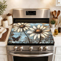 Daisy Stove Cover 28.3 x 20.5 Inches, Farmhouse Stove Top Protector, Heat Resistant Non Slip Glass Electric Stove Cover Board, Rustic Floral Kitchen Decor Mat (White sunflower)