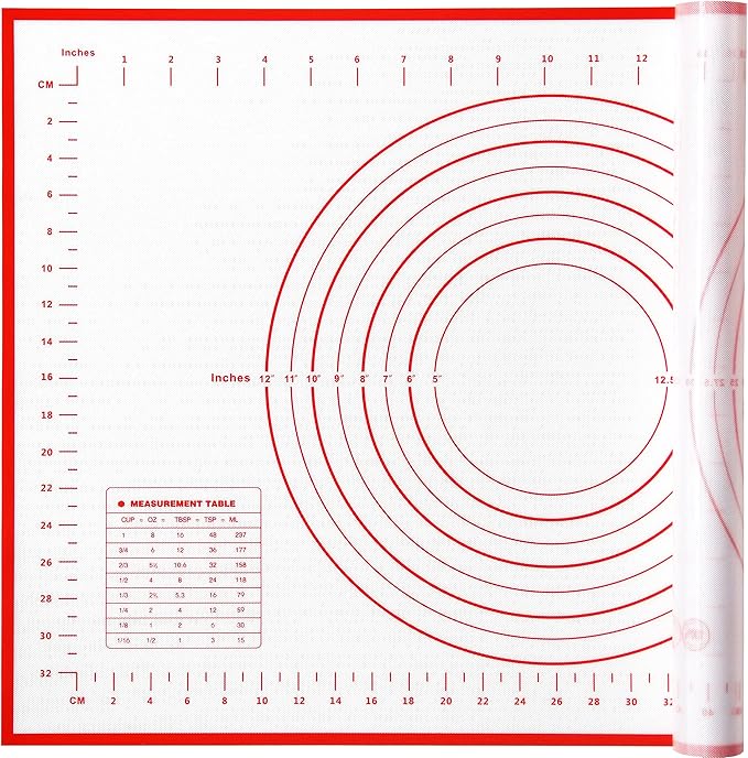 Yansumi silicone pastry non stick baking mat with measurement fondant mat with three sizes for silicone baking mat, counter mat, dough rolling mat,fondant/pie crust mat (Red, 24"L x16"W)