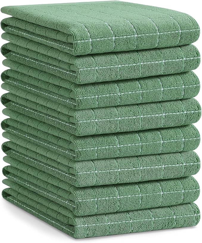 Homaxy 100% Cotton Terry Kitchen Towels, Large 8 Pack, Grass Green | Ultra Soft and Absorbent Dish Towels for Kitchen, Suitable for Drying and Washing Dishes