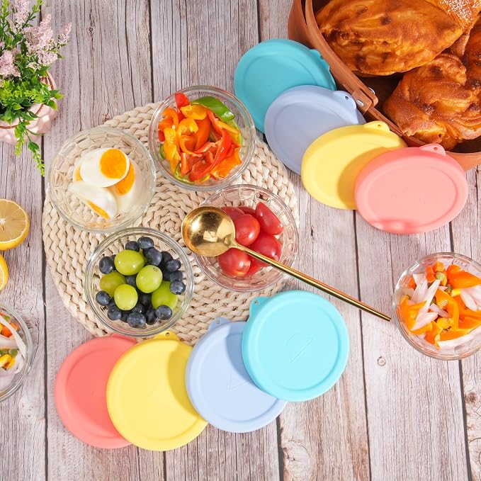 8 Packs Silicone Replacement Lids for Pyrex and Anchor Hocking Glass Custard Cups 6oz, Prepware Dessert Cup Cover, Silicone Lids for Food Storage, Dishwasher Safe (Lids Only)