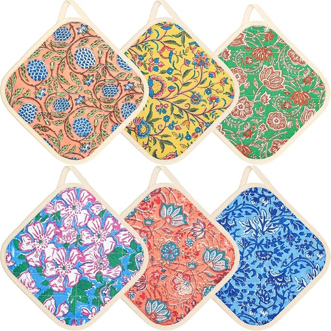 6 Pack Pot Holders 100% Cotton Heat Resistant Potholder, Machine Washable Pot Holder, Hot Pads, Table Pads for Cooking Baking (A1)