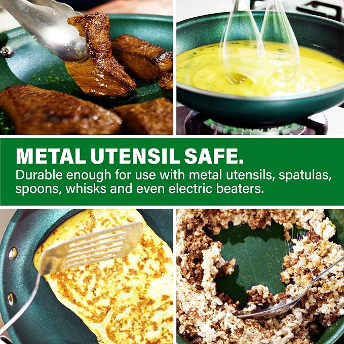 Granitestone 10 Inch Non Stick Frying Pan Skillet Granite Coated Egg & Omelette Pan, Non Toxic PFOA Free, Metal Utensil Safe, Aluminum, Oven Safe to 500°F, Dishwasher Friendly, Emerald Green