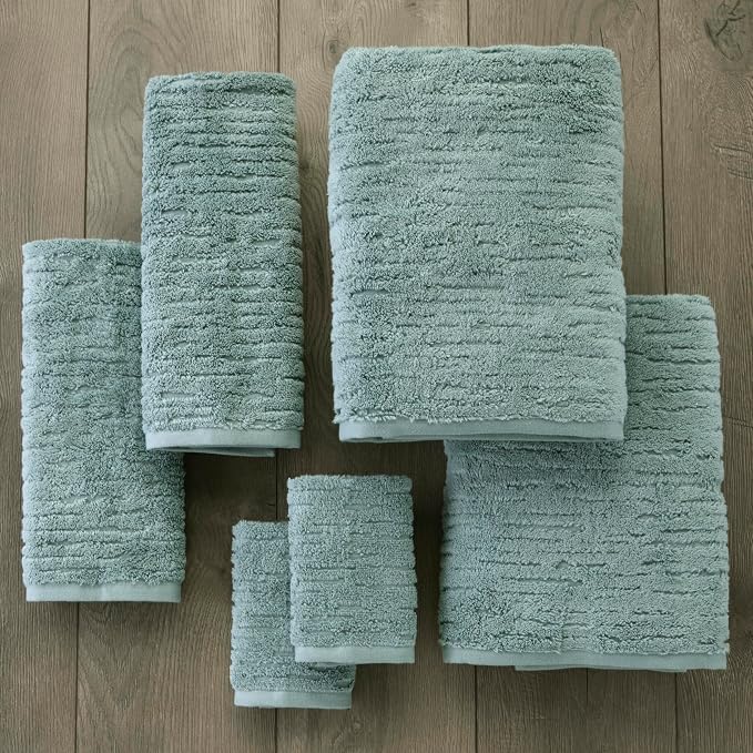 SKL Home CloudSoft Bath Towel Set, 6-Piece, 100% Cotton Luxury, Teal | 2 Bath towels, 2 hand towels, 2 washcloths. Premium spa-level quality. 600/520 GSM weight. Ultra plush & absorbent.
