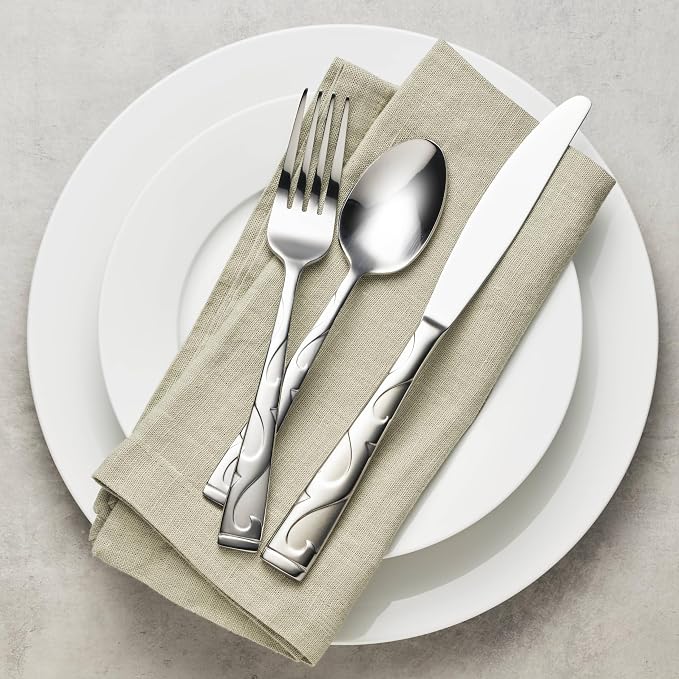Oneida Tuscany 45-Piece 18/0 Silverware Set for 8, Flatware | satin finish, dishwasher safe | includes serving spoons and utensil set | cutlery set, wedding silverware