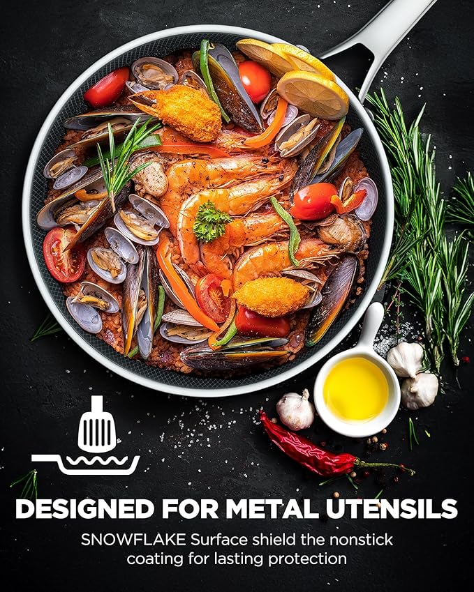 Non Stick Frying Pans, 12-inch with Lid, Hybrid Frying Pans Nonstick,non stick Skillets Stainless Steel, Dishwasher & Oven-Safe, Induction Compatible Cooking Pan, PFOA Free Saucier Cookware | Hybrid Stainless Steel, PFOA-Free, Dishwasher & Oven Safe,In...