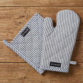 Encasa XO Oven Mitts and Pot Holders Set, Heat Resistant Cotton | Ticking Navy Blue, Diamond Quilted | Non-Slip Grip | Microwave & Oven Safe | Hanging Loop | Machine Washable | Set of 2