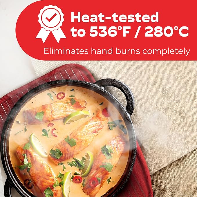 Silicone Pot Holders - Set of 2 Red - 10x3 - Heat Resistant to 536 F / 280 C Kitchen Protectors Hot Pans Baking Professional Grade Cooking Mitts