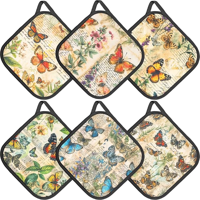 6 Pack Pot Holders 100% Cotton Heat Resistant Potholder, Machine Washable Pot Holder, Hot Pads, Table Pads for Cooking Baking (Q)