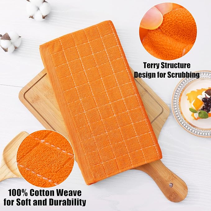 Homaxy 100% Cotton Terry Kitchen Dish Cloths, 8 Pack, Orange | Ultra Soft and Absorbent, Suitable for Drying and Washing Dishes