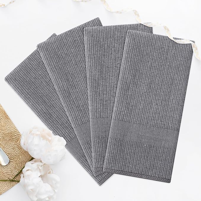 Homaxy 380 GSM Cotton Premium Kitchen Towels 3 Pack, 18"x 28", Grey | Flat and Terry Dish Towels, Highly Absorbent Tea Towel Set with Hanging Loop, Soft Utility Kitchen Hand Towels