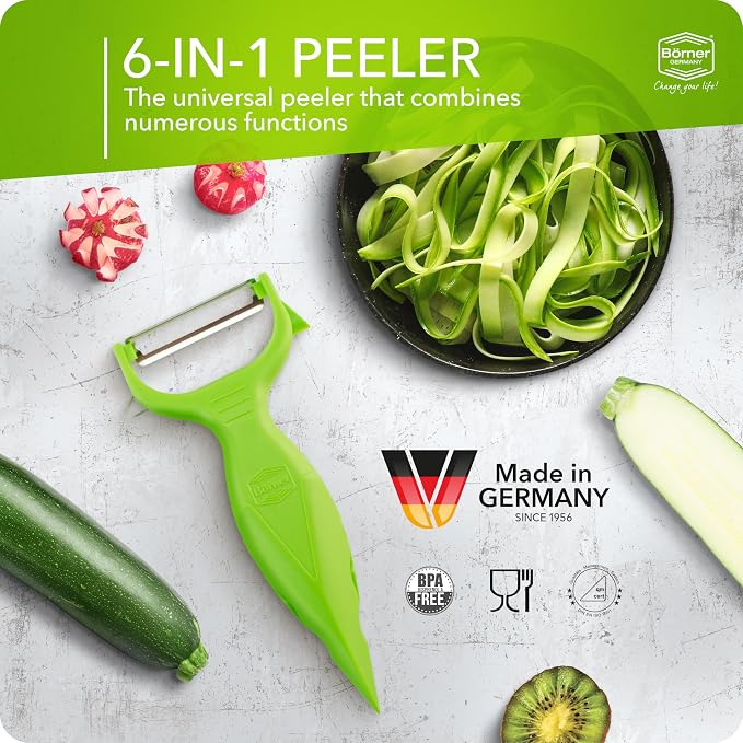 Börner by Reston Lloyd Vegetable Peeler, Garnish Knife, Nutmeg/Garlic Grater, Made in Germany, Green