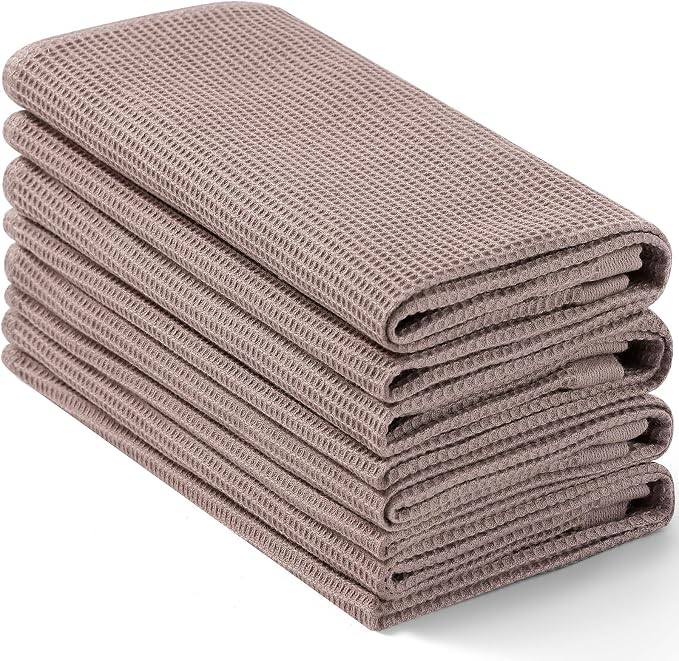 Homaxy 100% Cotton Waffle Weave Kitchen Towels, 4 Pack, Brown | Soft and Absorbent Dish Towels, 16 x 26 Inches Quick Dry Hand Towels