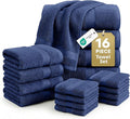 LANE LINEN Bathroom Towel Set 16 Piece Soft Absorbent Quick Dry - Navy | Set Of Towels - Easy-Care, Coordinated Colors, OEKO-TEX Certified, Ring-Spun Durability