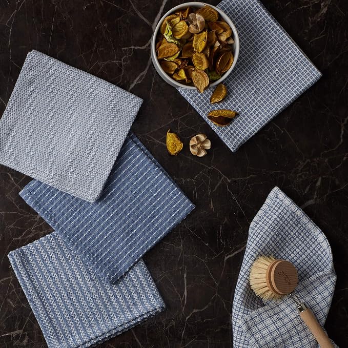 DII Everyday Kitchen Assorted Dishcloth Set of 5, 12x12, Stonewash Blue