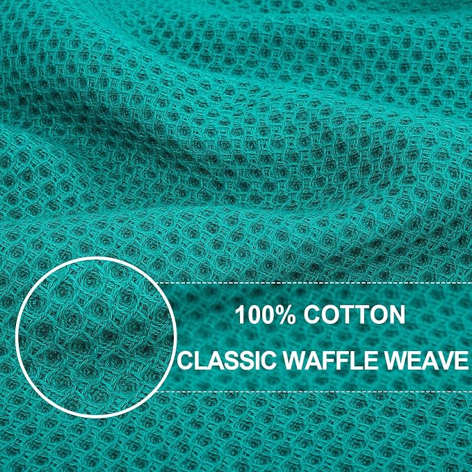 Homaxy 100% Cotton Waffle Weave Kitchen Dish Cloths 24-Pack, Teal | 12 x 12 Inches, Ultra Soft Absorbent Dish Towels, Quick Drying Dish Rags with Hanging Loop