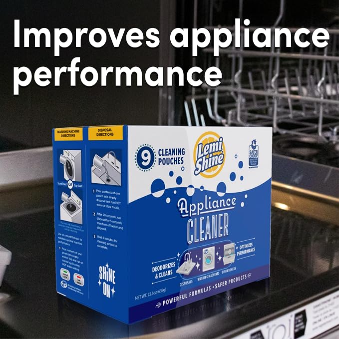 Lemi Shine Appliance Cleaner & Deodorizer - Dishwasher, Washing Machine, and Garbage Disposal Citric Acid Cleaner - 22.5 oz (18 Pack)