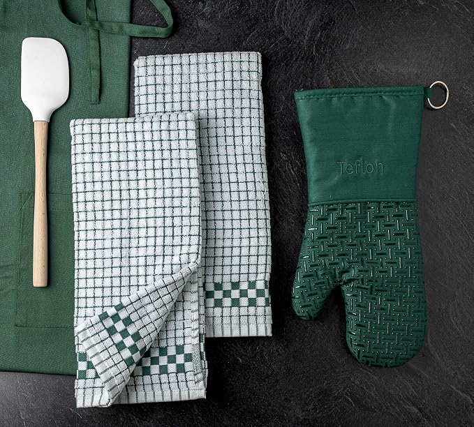 Xlnt Extra Long Oven Mitts (Green) | Teflon EcoElite Water Repellent | Heat Resistant for Oven Cooking, Grill & BBQ | Non Slip Gloves with Teflon EcoElite Finish, Cotton Lining & Hanging Loop