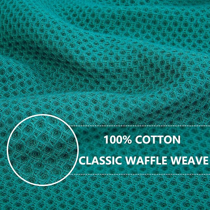Homaxy 100% Cotton Waffle Weave Kitchen Dish Towels 12-Pack, Teal | 13 x 28 Inches, Ultra Soft Absorbent Dish Towels, Quick Drying Cleaning Towels