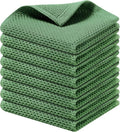 Kitinjoy 100% Cotton Waffle 8-Pack Kitchen Towels, 12" x 12", Grass Green | Ultra Absorbent, Super Soft, lightweight, Quick Drying Dish Rags for Washing Dishes