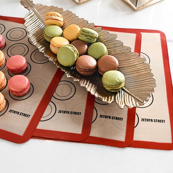 Macaron Baking Mat Silicone Non Stick, Half Sheet Reusable Pack of 4 Red | Non-Stick Macaron Mat for Easy Baking, Heat Resistant & Dishwasher Safe, Reusable & Eco-Friendly, For Cookies & More (11x16”)