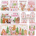 Fanfanwin 10 Pcs Christmas Gingerbread Man Kitchen Decor Accessories Set | Pink Christmas Gingerbread Towels Pot Holders Oven Mitts Rugs for Baking Cooking BBQ, Holiday Decor, Gifts