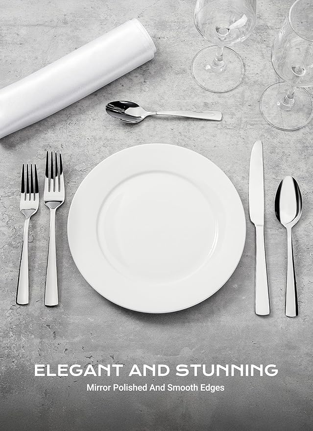 Silverware Set for 8, 45 Piece Stainless Steel Kitchen Utensils Cutlery Set | Gift Package for Wedding Housewarming, Heavy-Duty Steak Knife Fork and Spoon, Dishwasher Safe, Ergonomic Design, Flatware Set