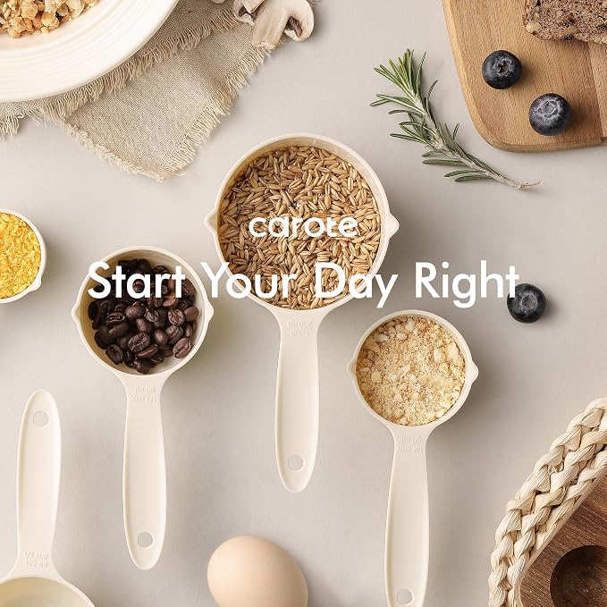 CAROTE 22-Piece Cooking Utensils Set with Wood Cool-Touch Handles, Cream | Silicone Kitchen Utensil, Food Grade, Nonstick Cookware Friendly, BPA-Free, Heat-Resistant, Everyday Home Essentials, Gifts