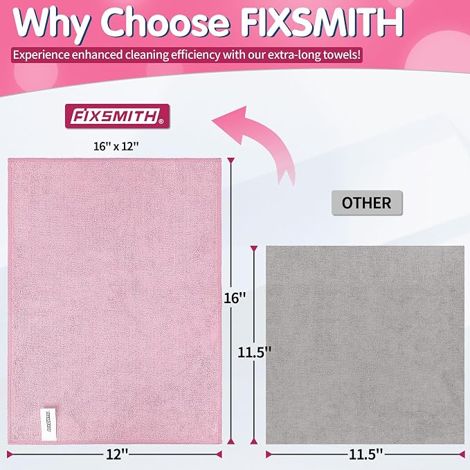 Pink Microfiber Cleaning Cloth -Pack of 8, Highly Absorbent Cleaning Rags, 16"X12" All Purpose Cleaning Towels for Housekeeping, Kitchen, Car, Lint Free and Reusable Microfiber Towels