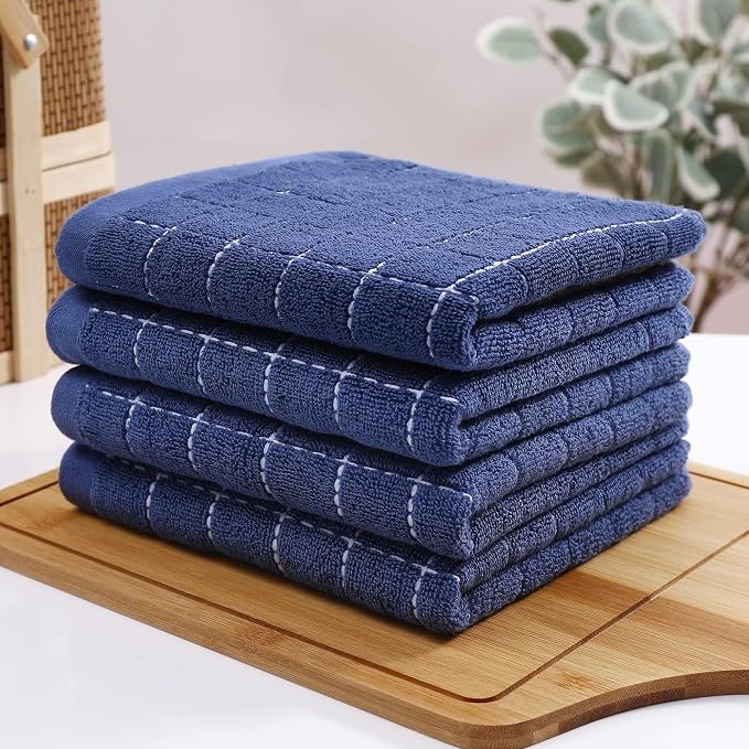 Homaxy 100% Cotton Terry Kitchen Towels, 7 Pack, Navy Blue | Ultra Soft and Absorbent Dish Towels for Kitchen, Suitable for Drying and Washing Dishes