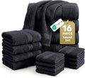LANE LINEN Bath Towel Set Quick Dry 100% Cotton 16 Piece Soft - Black | Cotton Bath Towels - Classic Terry Weave, Densely Woven & Durable, Easy-Care, Coordinated Colors