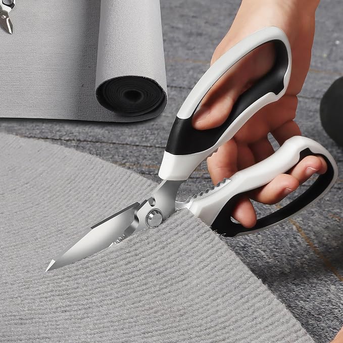 BoFuYuan Utility Scissors All Purpose heavy duty 8-Inch White | Comfort Grip, Sharp Serrated Blades Cutting Carpet Cardboard Wire Fabric, Multipurpose Shears for Kitchen Garden Office Craft