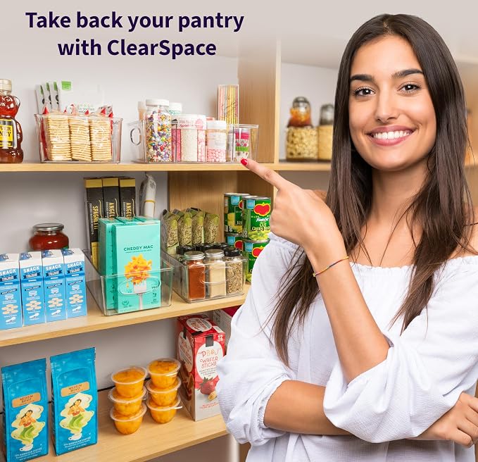ClearSpace Pantry Organizers and Storage and Cabinet Organizer, 4 Pack | Storage bin with divider for organizing pantry items, food containers, kitchen essentials, and refrigerator storage