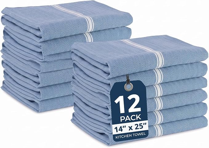 LANE LINEN Kitchen Towels Set - 100% Pure Cotton Dish Towels for Kitchen, Super Absorbent Kitchen Hand Towel, Tea Towels, Soft & Durable Dish Cloths, Pack of 12 – 14”x25”, Indigo