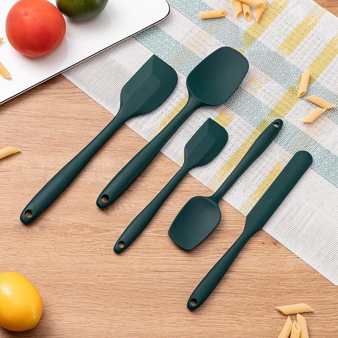 Silicone Spatula Set,5 Piece Food Grade Rubber Spatulas,Dark Green | Spatulas Silicone Heat Resistant for Baking,Cooking,and Mixing High Heat Resistant Non Stick Dishwasher Safe BPA-Free