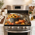 Fall Pumpkin Sunflower Stove Top Cover 28.3 x 20.5 Inch, Rustic Farmhouse Glass Cooktop Protector Mat, Autumn Harvest Electric Range Cover for Kitchen Counter Decor(Orange Sunflower)