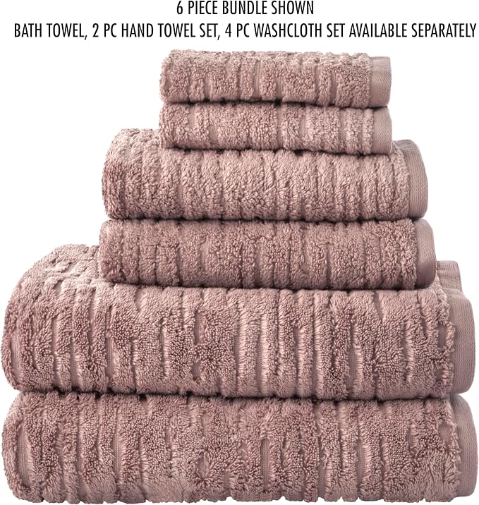 SKL Home CloudSoft Bath Towel Set, 6-Piece, 100% Cotton Luxury, Clay | 2 Bath towels, 2 hand towels, 2 washcloths. Premium spa-level quality. 600/520 GSM weight. Ultra plush & absorbent.