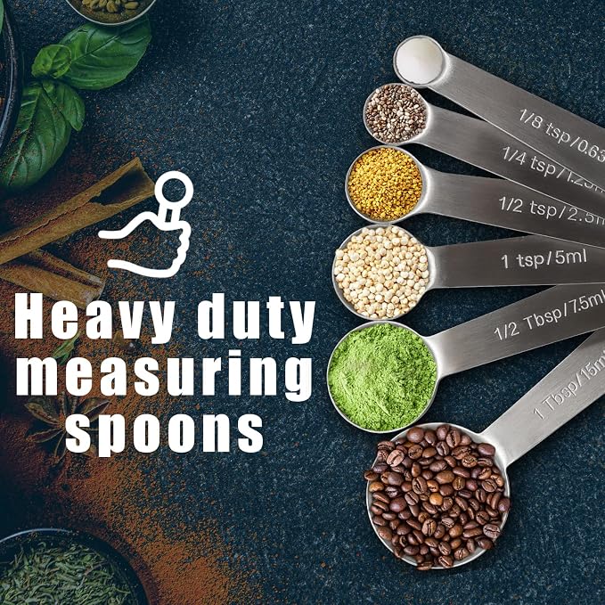 Measuring Spoons, Premium Heavy Duty Stainless Steel Measuring Spoons Cups Set, Small Tablespoon with Metric and US Measurements, Set of 6 for Measuring Dry and Liquid Ingredients