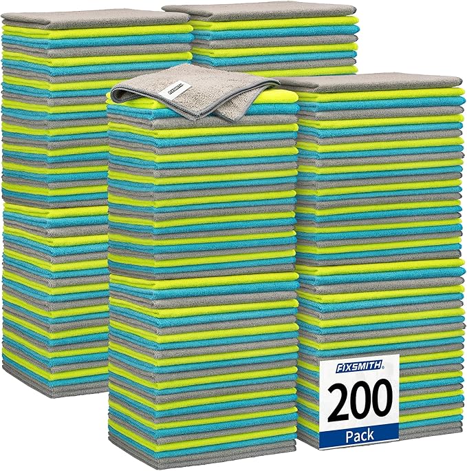 Shop Towels-200 Pack, Multi-Functional Shop Rags, 12 x 16 in Microfiber Cleaning Cloth, Highly Absorbent Cleaning Rags, Cleaning Towels for Car Kitchen Home Office