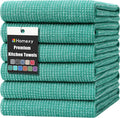 Homaxy 380 GSM Cotton Premium Kitchen Towels 6 Pack, 18"x 28", Green | Flat and Terry Dish Towels, Highly Absorbent Tea Towel Set with Hanging Loop, Soft Utility Kitchen Hand Towels