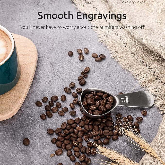 U-Taste 18/8 Stainless Steel Coffee Scoop: 2 Tbsp Scoop Metal Measure Spoon | Stainless Steel Tablespoon Measuring Spoon, Tablespoon Coffee Spoons, Short Handle Tbsp Scooper for Ground Coffee Bean Powder
